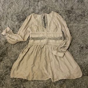 Free People Cream Long Sleeve CutOut Dress